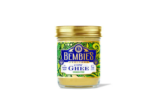 Bembie’s Grass-Fed Ghee 7 oz – Pure, NON-GMO, Lactose-Free Clarified Butter in a Premium Glass Jar, Perfect for Cooking, Keto & Paleo Diets.