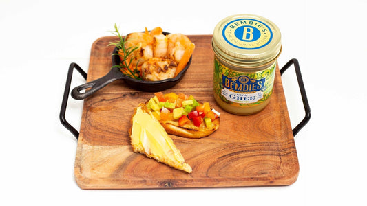 Garlic butter shrimp with carrots, sautéed in Bembie’s Grass-Fed Ghee for a delicious, healthy, and Paleo-friendly dish.
