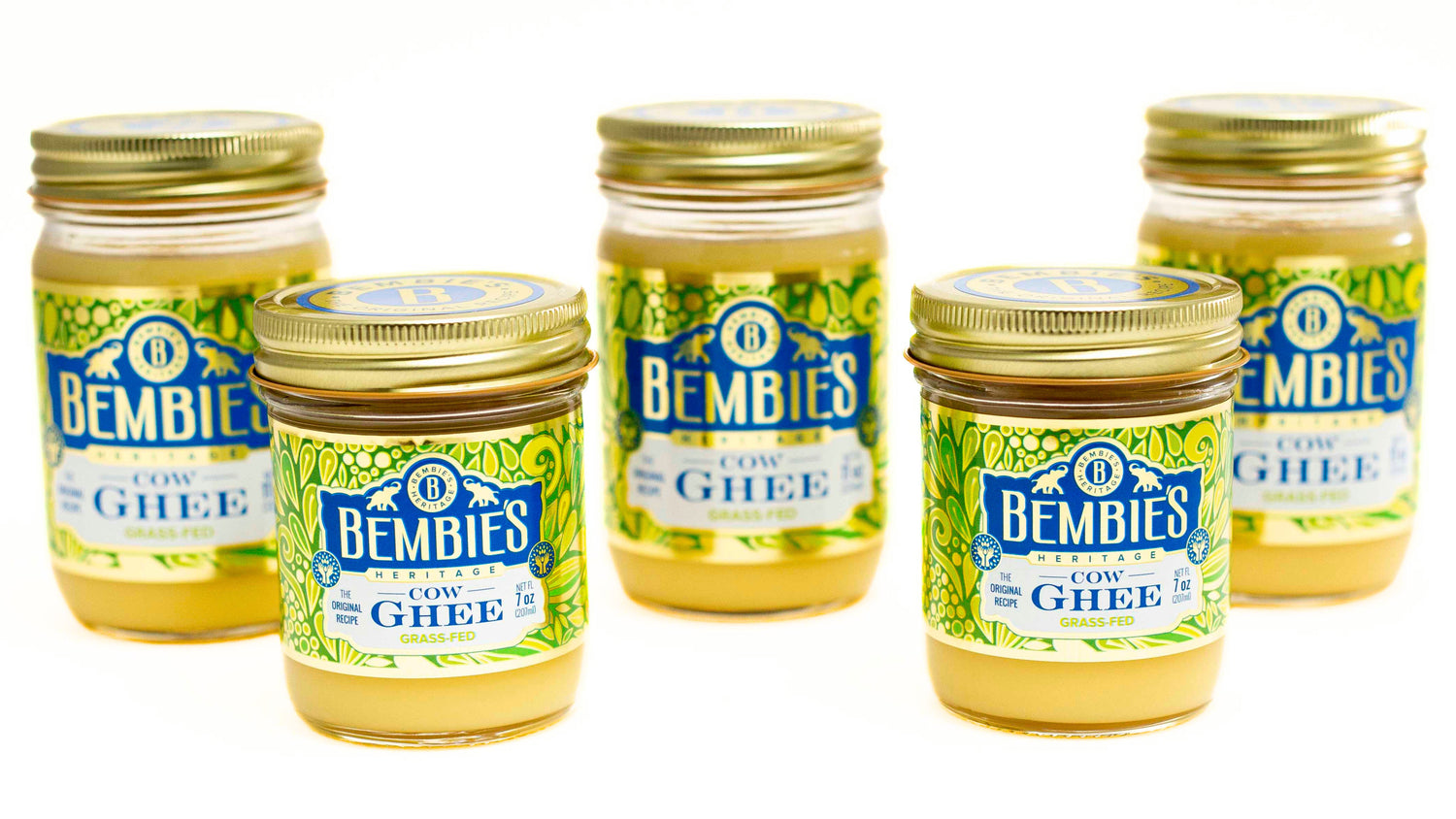Bembie's Ghee 11 ounces jar and 7 ounces jar.