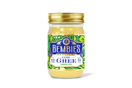 Bembie’s Grass-Fed Ghee 11 oz – Pure, NON-GMO, Lactose-Free Clarified Butter in a Premium Glass Jar, Perfect for Cooking, Keto & Paleo Diets. 